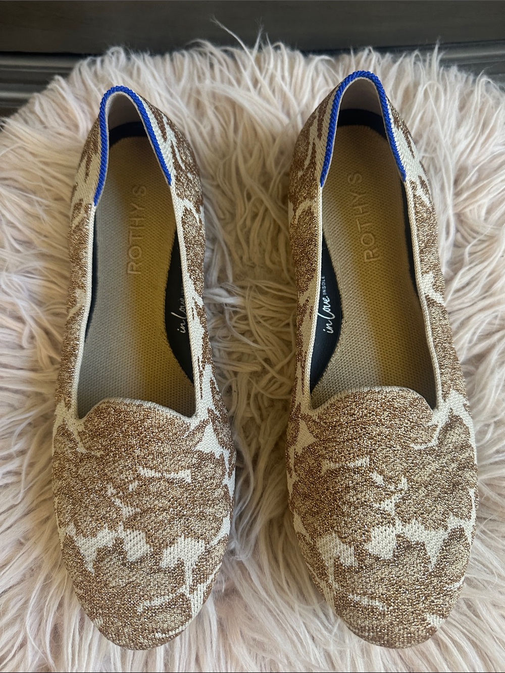 Rothy's Women's Gold and Cream Floral Knit Loafers